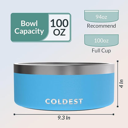 Coldest Dog Bowl - Anti Rust Metal, Non Slip, 3 Layers Insulated Stainless Steel Dog Bowls - Spill Proof &amp; Heavy Duty - Water Bowl for Dogs, Cats &amp; Pets, Dish Washer Safe (100 oz, Celestial Blue)