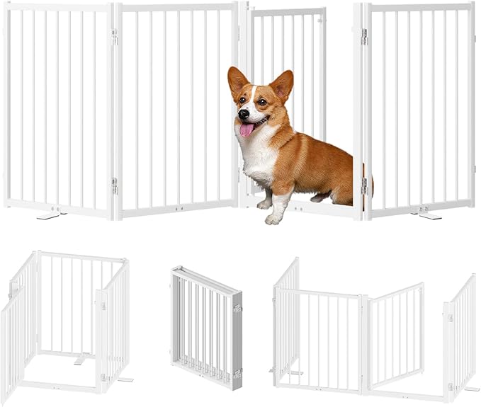 Full Metal Freestanding Dog Gate with Door, 24&