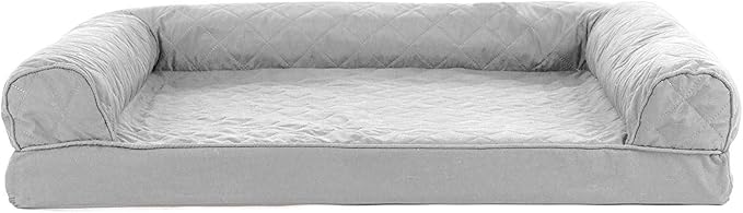 Furhaven Cooling Gel Dog Bed for Large/Medium Dogs w/ Removable Bolsters &amp; Washable Cover, For Dogs Up to 55 lbs - Quilted Sofa - Silver Gray, Large