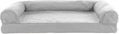 Furhaven Cooling Gel Dog Bed for Large/Medium Dogs w/ Removable Bolsters &amp; Washable Cover, For Dogs Up to 55 lbs - Quilted Sofa - Silver Gray, Large