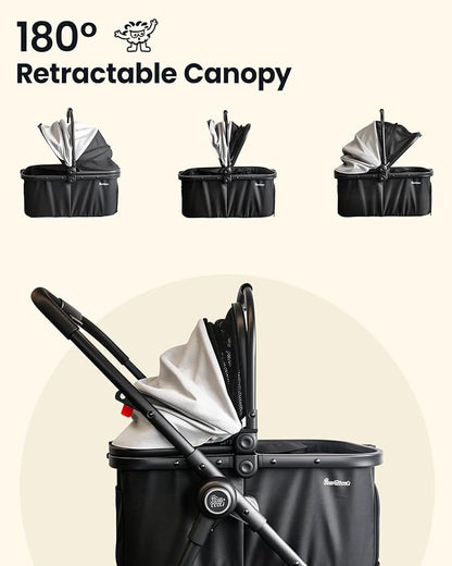 Pet Stroller for Small Dogs and Cats, One-Click Foldable Dog Stroller with Detachable Carrier &amp; 3 Safety Tethers, Holds up to 33 lbs, Storage Basket &amp; Cup Holder, Breathable Mesh, Black