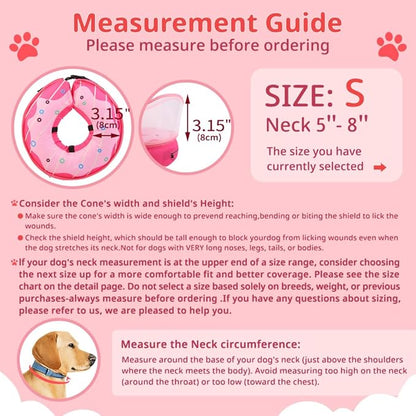 Soft Dog Cone Collar, Inflatable Donut Cones Alternative After Surgery with Anti-Lick Shield, for Large/Medium/Small Dogs to Stop Licking, Elizabethan Neck Ecollars of Shame, Comfy Pillow Recovery, S
