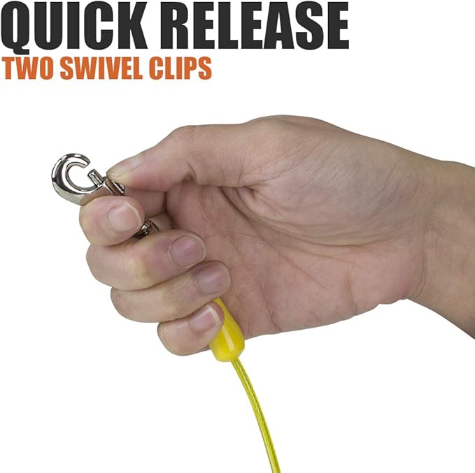 BV Dog Tie Out Cable 25 Feet - Heavy Duty Dog Lead Up to 35 Pounds - Reflective &amp; Rust-Free with Quick Release Swivel Clips &amp; 360° Rotating Clasp - Tangle-Free Dogs Runner for Yard (Yellow, Single)