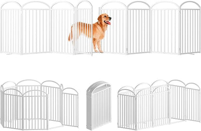 8 Panles Full Matel Freestanding Dog Gates with Door, 192"Extra Wide 36"Tall Free Standing Dog Pet Gate for Indoor &amp; Outdoor. Foldable Pet Fences for Doorways, House, Stairs, Porch, Deck, Yard