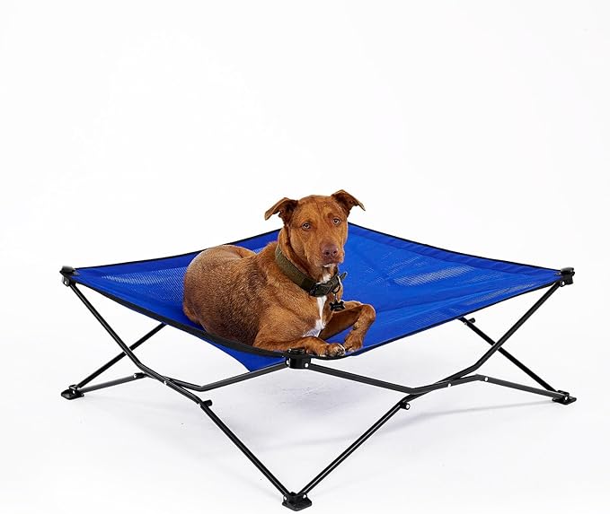 Coolaroo On-The-Go Elevated Dog Bed - Foldable Pop-Up Travel Dog Bed with Breathable, Moisture-Resistant Fabric, Carry Bag Included, Lightweight &amp; Portable, Aquatic Blue, Extra Large