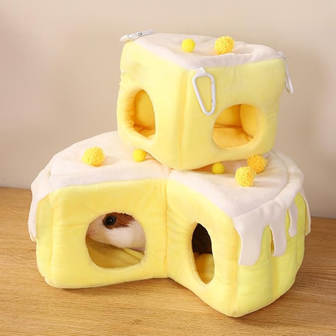 Cozy Cake Hamster House - Soft Plush Hideout &amp; Tunnel Bed for Guinea Pigs, Syrian Hamsters, and Small Animals - Adorable, Warm &amp; Washable Hideaway for All Seasons, Perfect Cage Accessory