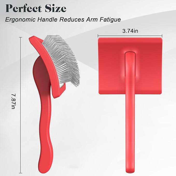 2PCS Slicker Brush for Dogs &amp; Pet Comb,Professional Dog Grooming Brush (Goldendoodles,Poodles,Labradoodles) with Extra Long Pins to Effectively Remove Tangles, Knots and Mats (Red)