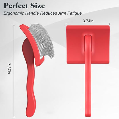 2PCS Slicker Brush for Dogs &amp; Pet Comb,Professional Dog Grooming Brush (Goldendoodles,Poodles,Labradoodles) with Extra Long Pins to Effectively Remove Tangles, Knots and Mats (Red)
