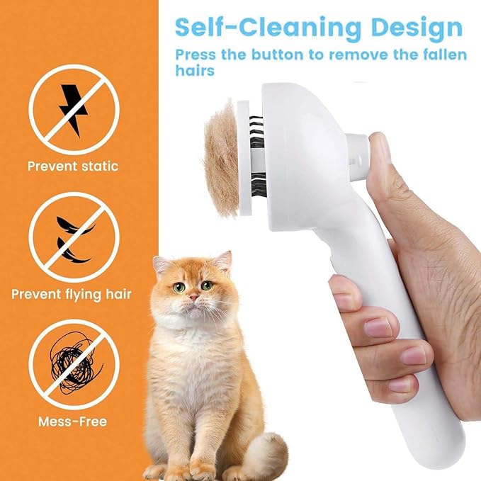 Pet Steam Brush for Dog &amp; Cat – 3-in-1 Spray Hair Removal Comb – Steam Brush for Shedding &amp; Grooming – Water for Long &amp; Short Haired Pets – Spritz Defur Comb (White)