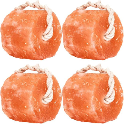 Himalayan Mineral Salt Block on Rope Pack of 4 (3lbs each) – 100% Organic Pink Salt Lick for Horses and Livestock. Deer Attractant with No Harmful Elements.