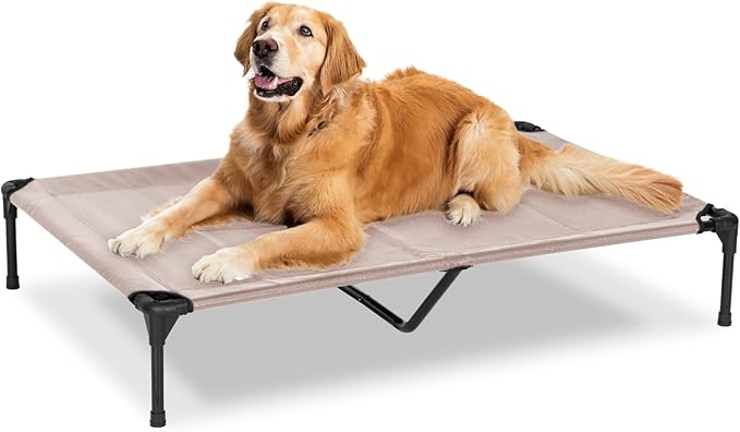 Elevated Dog Bed for Outdoor, XL Raised Dog Cot with Washable Mesh, Cooling Pet Cot Chew Proof for Outside Camping, 49"x33" Grey
