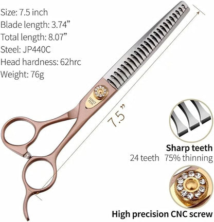 Fenice Peak Thinning Shears for Dogs and Cats Pet Grooming Scissors Chunkers Shears 440C Stainless Steel Professional Dog Trimming Scissors 7.5&