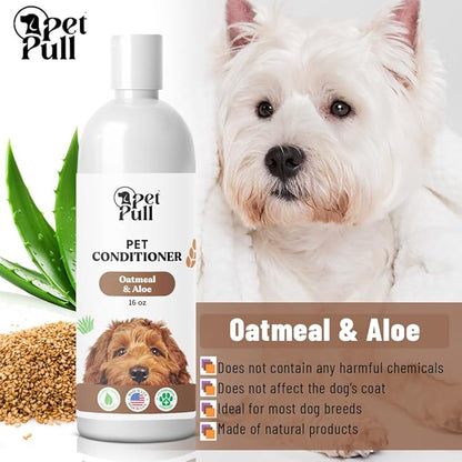 Pet Shampoo and Conditioner for Dogs and Cats - Plant-Based Dog Shampoo Cleanser - Pet Supplies for Pets - Sensitive Skin Dog Wash- Made in The USA (16 oz) (Oatmeal &amp; Aloe, Conditioner)