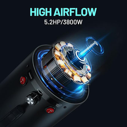 Dog Dryer High Velocity Dog Hair Dryer with 4 Nozzles 5.2HP/3800W (Professional Super Cyclone), Stepless Adjustable Speed Temperature Dogs Grooming Blow Dryer with Heater for Pets Hair Dryer, Black