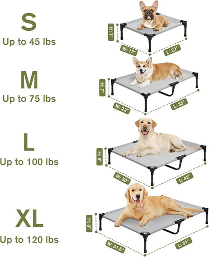 Elevated Dog Bed 42 Inch - Breathable Raised Pet Bed for Large Dogs, Waterproof Dog Cot Bed Easy to Assemble, Durable Portable Pet Cot with Non-Slip Feet, Grey