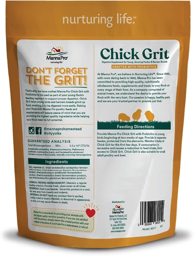 Manna Pro Chick Grit Digestive Supplement for Young Growing Poultry &amp; Bantam Breeds, No Artificial Ingredients or Preservatives, Natural Supplement with Insoluble Crushed Granite, 5 lbs