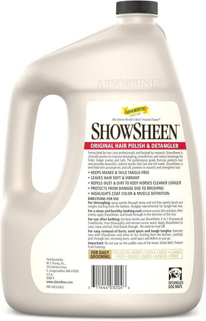 Absorbine ShowSheen Hair Polish &amp; Detangler 128oz Refill Jug, Horse and Dog Coat, Mane and Tail, Instant Detangling &amp; Reduces Hair Breakage for Healthy Grooming &amp; Radiant Shine