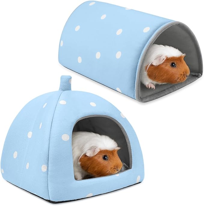 Guinea Pig Hideout and Tunnel Set, Soft Plush Bed &amp; Play Tunnel for Guinea Pigs, Rabbits, Ferrets, Small Animals - Washable Accessories for Resting, Hiding, Exercising