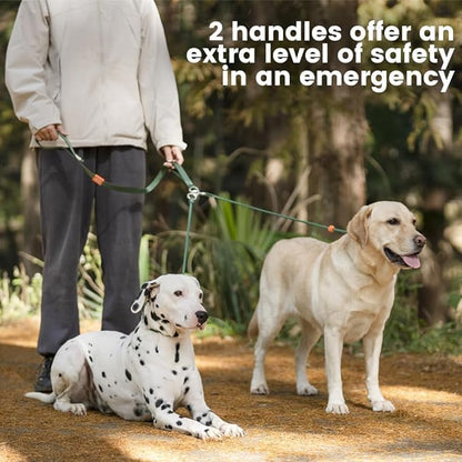 Howgo Double Slip Leash Slip Lead | Dual Dog Lead for 2 Dogs,360° Swivel No Tangle | Dog Training Nylon Leash and Collar | Double Clip Coupler and Splitter | Lightweight Aluminum (Green, 3FT)