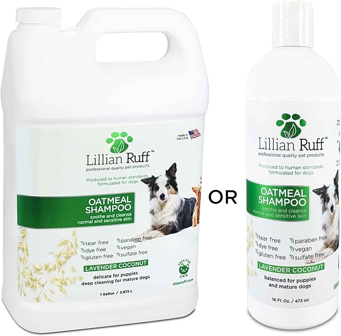 Lillian Ruff Calming Oatmeal Pet Shampoo for Dry Skin &amp; Itch Relief with Aloe &amp; Hydrating Essential Oils - Replenish Moisture &amp; Deodorize - Tearless Dog Shampoo for Normal/Sensitive Skin (Gallon)