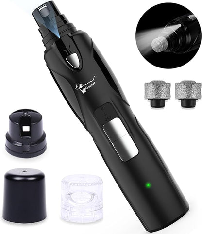 Pet Nail Grinder with LED Light &amp; 2 Grinding Heads, 2-Speed Low Noise &amp; More Powerful Dog Nail Grinder, Pet Nail Trimmer File, Painless Paw Claw Care, Quiet Toenail Grooming Tool for L/M/S Dogs/Cats