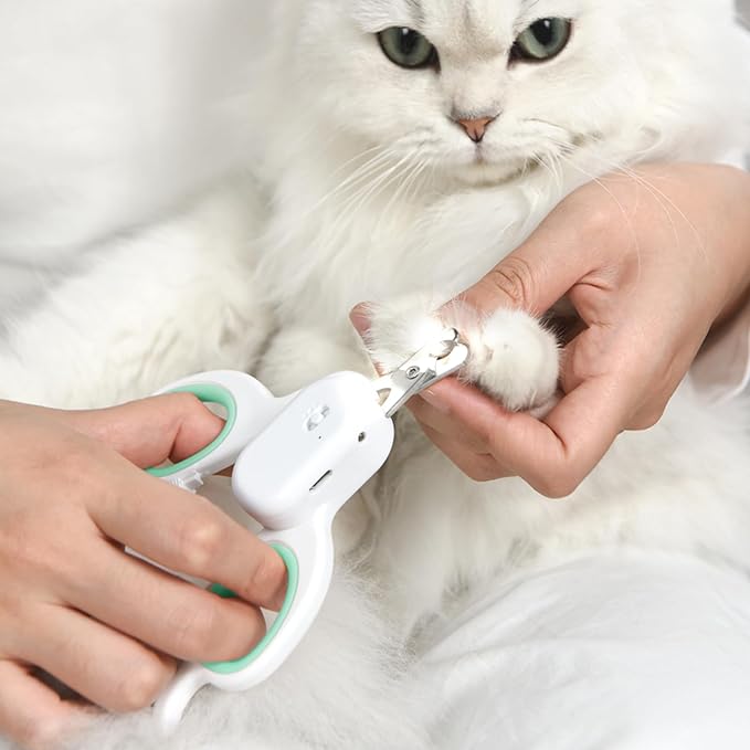 PAKEWAY Pet Nail Clipper with LED &amp; -U-V Light, Cat Claw Trimmer with Ultra Bright LED Light for Nail Bloodline to Avoid Over Cutting, Sharp Angled Blade Grooming Tool for Dog Cat Rabbit Small Animals
