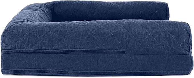 Furhaven Orthopedic Dog Bed for Large/Medium Dogs w/ Removable Bolsters &amp; Washable Cover, For Dogs Up to 55 lbs - Quilted Sofa - Navy (Blue), Large