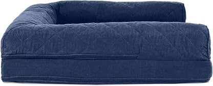 Furhaven Orthopedic Dog Bed for Large/Medium Dogs w/ Removable Bolsters &amp; Washable Cover, For Dogs Up to 55 lbs - Quilted Sofa - Navy (Blue), Large