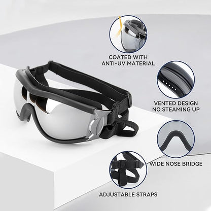 Pack of 2 Dog Goggles Dog Sunglasses for Medium to Large Breed Anti-UV Eye Protection with Adjustable Straps- Silver