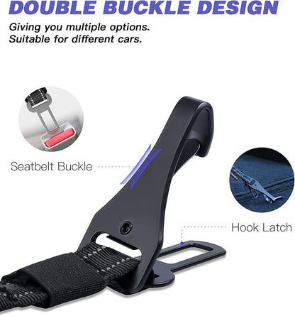 AUBELL Dog Seat Belt for Car,Updated 3-in-1 Adjustable Reflective Bungee Heavy Duty Dog Car Harness Tether with Clip Hook Latch &amp; Buckle,Swivel Zinc Alloy Carabiner,Black