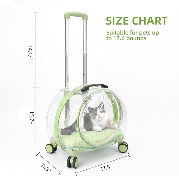 Transparent &amp; Fully Breathable Hard cat Carrier with Rolling Wheels for Dogs, Cats, Multiple Carrying Options, Perfect for Traveling/Taking a Walk