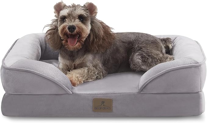 Bedfolks Orthopedic Dog Bed Extra Small, Waterproof Dog Sofa Bed for Small Dogs &amp; Cats, Egg Foam Pet Couch Bed with Removable Washable Cover and Nonslip Bottom, Light Grey