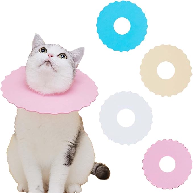 4Pcs Soft Cat Cone, Collar for Cats to Stop Licking, Lightweight, Disposable &amp; Hygienic with Weekly Throwing Design, Multiple Wearing Methods (S/M/L)