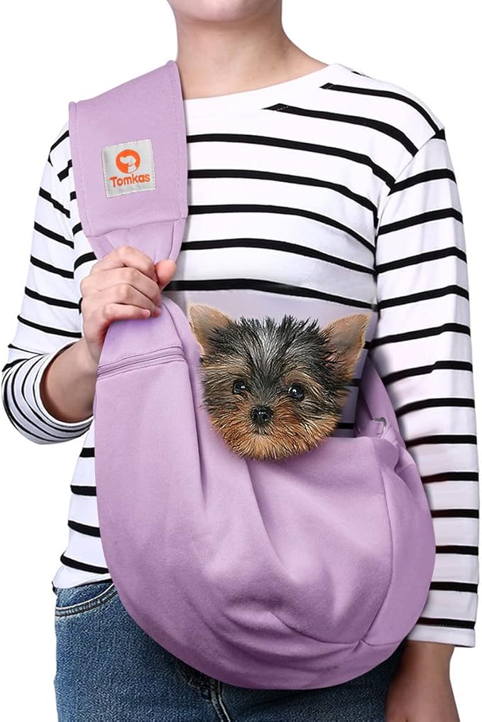 Tomkas Small Dog Sling Carrier - Zipper Pocket &amp; Adjustable Strap - for 3-10 lbs Pets(Light Purple)