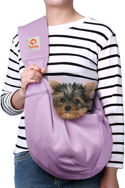 Tomkas Small Dog Sling Carrier - Zipper Pocket &amp; Adjustable Strap - for 3-10 lbs Pets(Light Purple)