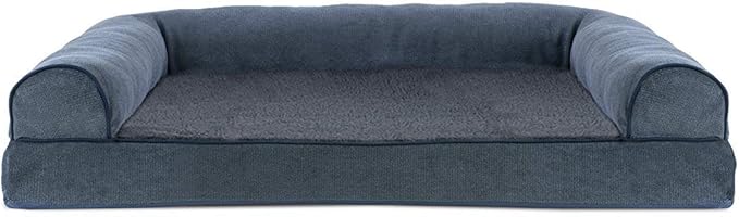 Furhaven Cooling Gel Dog Bed for Large/Medium Dogs w/ Removable Bolsters &amp; Washable Cover, For Dogs Up to 55 lbs - Sherpa &amp; Chenille Sofa - Orion Blue, Large