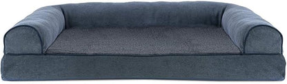 Furhaven Cooling Gel Dog Bed for Large/Medium Dogs w/ Removable Bolsters &amp; Washable Cover, For Dogs Up to 55 lbs - Sherpa &amp; Chenille Sofa - Orion Blue, Large