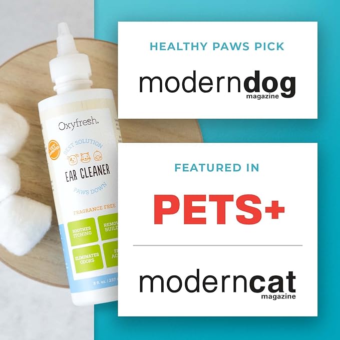 Oxyfresh Advanced Pet Ear Cleaner - Best Dog Ear Cleaner Solution - Helps with Yeast, Wax, Dirt &amp; Itchy Ear Canal - Cleaning, Soothing, &amp; Sting-Free Dog Ear Wash &amp; Cat Ear Rinse 8oz