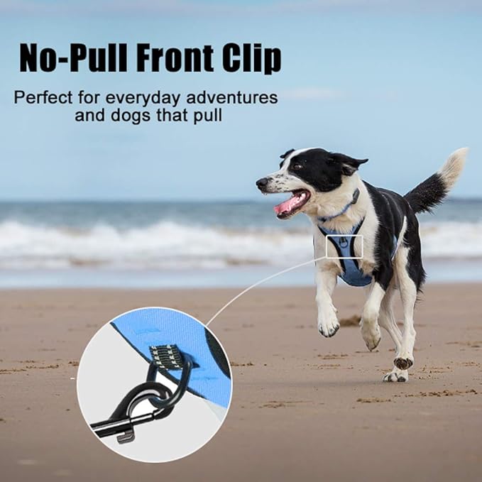 PoyPet No Pull Dog Harness, Reflective Comfortable Vest Harness with Front &amp; Back 2 Leash Attachments and Easy Control Handle Adjustable Soft Padded Pet Vest for Small to Large Dogs (Light Blue,XL)