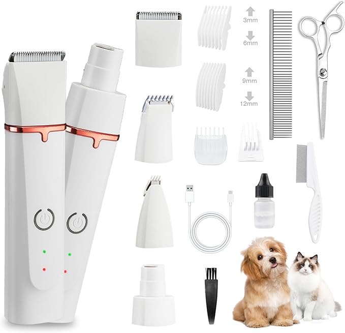 2025 New Petium 4-in-1 Dog Grooming Clippers Kit-Quiet Dog Nail Grinder &amp; Paw Trimmer,Low Noise Cordless Pet Shaver for Small Dogs &amp; Cats,USB-Rechargeable, 6 Guide Combs