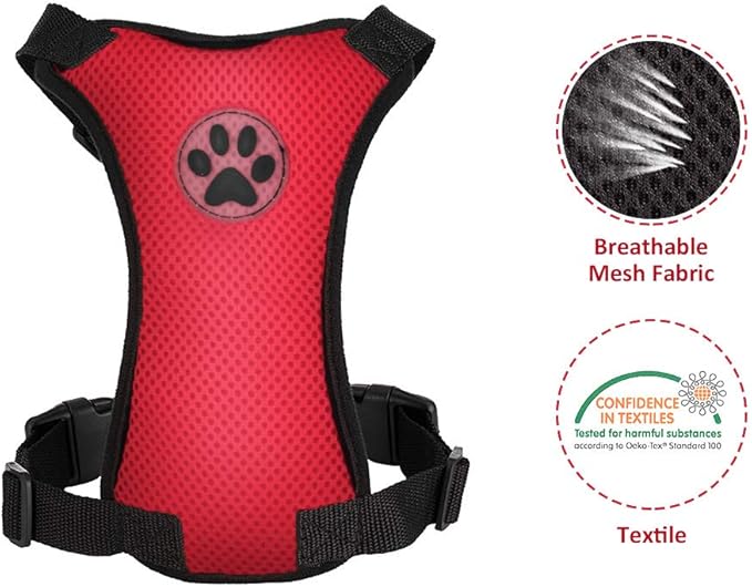 SlowTon Dog Seat Belt Harness for Car, Dog Car Harness Adjustable Mesh Breathable &amp; Dog Seatbelt Safety Tether with Elastic Bungee for Small Medium Large Pets(Red Seatbelt, Single Clip, XXXS)