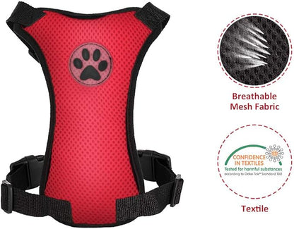 SlowTon Dog Seat Belt Harness for Car, Dog Car Harness Adjustable Mesh Breathable &amp; Dog Seatbelt Safety Tether with Elastic Bungee for Small Medium Large Pets(Red Seatbelt, Single Clip, XXXS)
