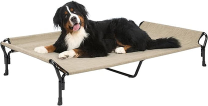 Veehoo Cooling Elevated Dog Bed, Guardrail Raised Pet Cot, Indoor &amp; Outdoor XXL Pet Bed with Washable &amp; Breathable Teslin Mesh, Non-Slip Feet, Dog Couch Bed, 62.5" x 37", Beige Coffee