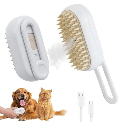 4 in 1 Cat Steam Brush Rechargeable pet spray comb Steam Brush for Cats and Dogs, Massage, Cleaning, Shedding &amp; Combing Multifunctional Hair Removal Anti Static Grooming Tool for home (White)