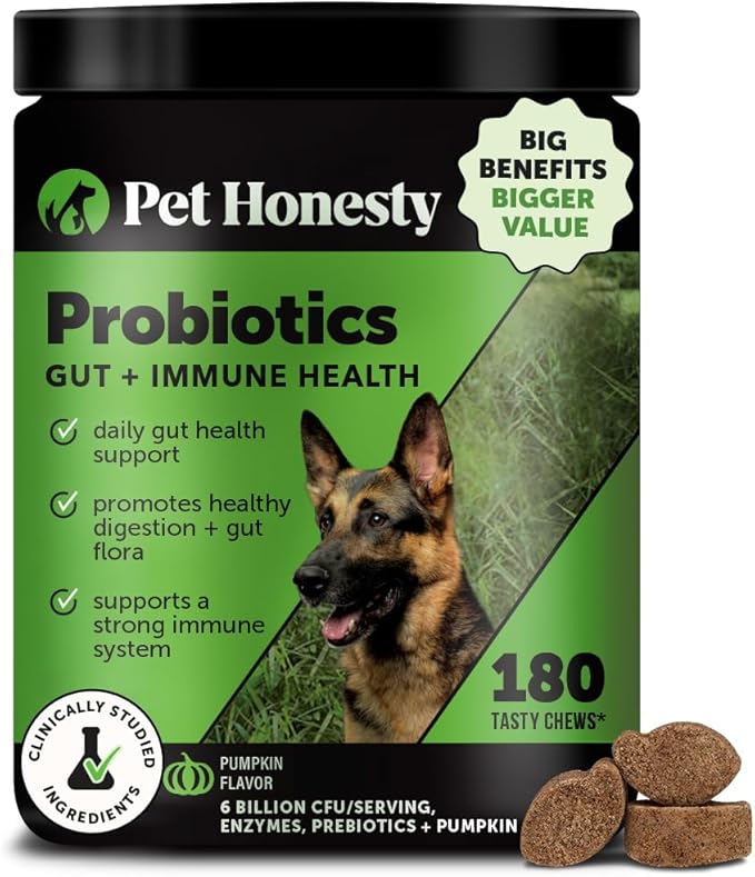 Probiotics for Dogs - Digestive Enzymes Promotes Gut Health, Dog Probiotics for Diarrhea &amp; Bowel Support, Prebiotics for Immunity Health &amp; Itch Relief (Pumpkin 180 ct)