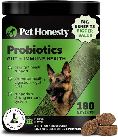 Probiotics for Dogs - Digestive Enzymes Promotes Gut Health, Dog Probiotics for Diarrhea &amp; Bowel Support, Prebiotics for Immunity Health &amp; Itch Relief (Pumpkin 180 ct)