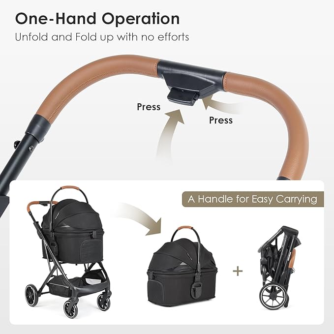 T6 Luxury Pet Stroller for Medium Dogs Up to 66lbs or 2 Small Pets – 3-in-1 Dog &amp; Cat Stroller with Removable Carrier, Foldable &amp; Lightweight (Black)