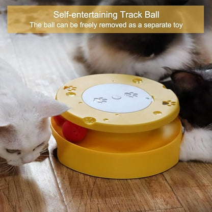 LASOCUHOO 2-in-1 Automatic Cat Toy with Track &amp; Jumping String – Interactive Electric Toy with Rolling Balls &amp; Bell, Battery-Powered (3 AA), Auto Shut-Off for Multi-Cat Play