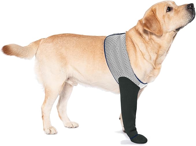 COODEO Dog Socks to Prevent Licking Paws, Healing Boots &amp; Paw Protectors with Non-Slip Bottoms for Wound Protection, Waterproof Sleeve Shoes for Licking（Grey，XL_Left