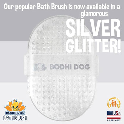 Bodhi Dog Shampoo Brush - Pet Grooming &amp; Bath Supplies for Dogs and Cats - Bath Brush for Long &amp; Short Hair - Premium Scrubber for Shower, Bathing &amp; Massage (One Pack, Silver Glitter)